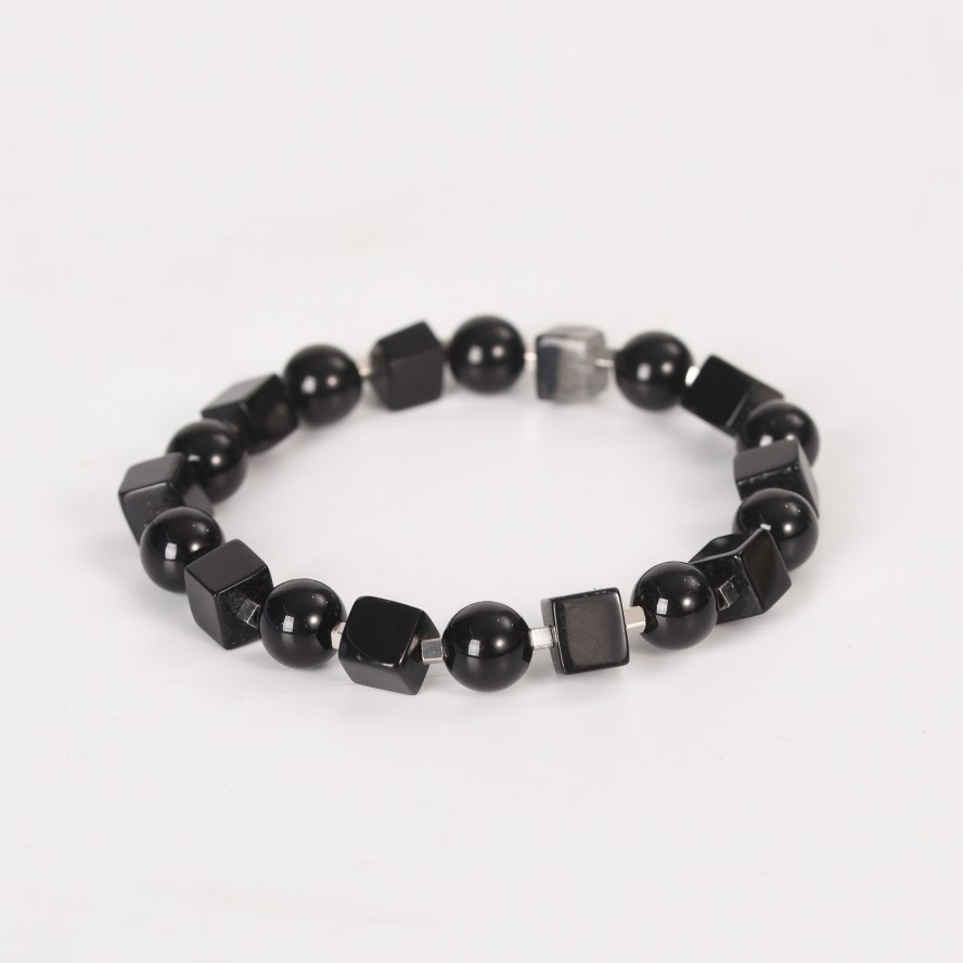 Rectangular and Round Bead Crystal Natural Stone Bracelet